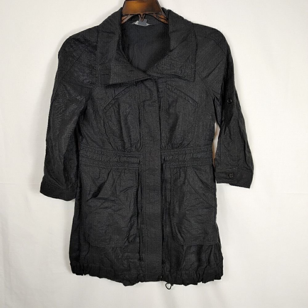 Armani Exchange Black Button Down Shirt Dress Women's Size Medium Drawstring Wai